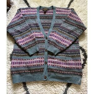 Eddie Bauer 100% Wool Cardigan Sweater Women s M Relaxed Nordic Fairisle classic